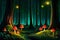 Magical forest with glowing toadstools and fireflies. Generative AI