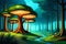 Magical forest with glowing toadstools and fireflies. Generative AI