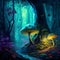 Magical forest with toadstools, concept art illustration