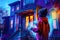 Magical Halloween Night: Kids Explore Glowing Old House Door - Generative AI