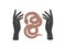 Magical hands and celestial snake. Spiritual tribal symbol for branding name logo. Esoteric mystical silhouette serpent