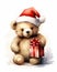 Magical Holiday Cheer: Teddy Bear Santa with Gift in Hand, Adorn