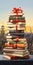 Magical Holiday Wishes: A Festive Book Stack with a Red Bow and