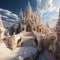 A magical ice and snowy castle with fantasy design.