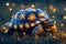 Magical Illuminated Tortoise Amongst Twilight Sparkles Enchanted Wildlife Concept in a Dreamy Meadow