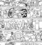 Magical items background black and white illustration