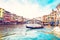 Magical landscape with gondola on the Grand Canal in Venice, Italy. popular tourist attraction. Wonderful exciting places.