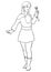 Magical Little Girl Standing Pose Holding Magic Stick Black And White Line Art