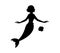 Magical mermaid logo. Swimming mermaid black silhouette. Mythical tale character in water. Little creature with tail