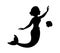 Magical mermaid. Mythical tale character logo. Silhouette of creature with tail. Magical mermaid in water black symbol