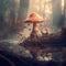 Magical mushrooms in the forest. Bokeh background.