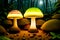 Magical mushrooms in the forest fantasy glowing landscape ai generated