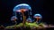 Magical mysterious mushrooms. Growing microorganisms. Generative AI. Illustration for for banner, poster, cover, brochure or