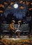 The Magical Night of Love and Devotion: A Cute Cartoon of Two Children and a Dog on a Park Bench