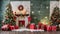 Magical nostalgic retro Christmas presents, sweets and anniversary cakes in front of a festive backdrop with colorful decorations