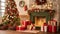 Magical nostalgic retro Christmas presents, sweets and anniversary cakes in front of a festive backdrop with colorful decorations