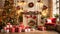 Magical nostalgic retro Christmas presents, sweets and anniversary cakes in front of a festive backdrop with colorful decorations