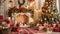 Magical nostalgic retro Christmas presents, sweets and anniversary cakes in front of a festive backdrop with colorful decorations