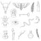 Magical occult elements. Vector set of witchcraft accessories. Isolated objects