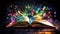 Magical open book with bright bokeh, a dreamy learning environment for education and imagination