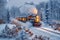Magical Polar Express holiday train ride through snowy winter landscape