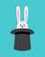 Magical rabbit in hat. Vector illustration in cartoon flat design style.