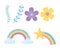 Magical rainbows cloud star flowers branches nature icons cartoon