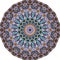 Magical round pattern with mandala similar to the sun in the center and luxurious ornamental frame in ethnic style. Round carpet