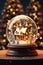 Magical snow globe with Christmas decorations.