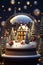 Magical snow globe with Christmas decorations.