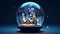 Magical snow globe with Christmas decorations created