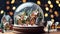 A magical snow globe featuring a miniature Christmas village