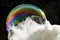 Magical soap bubble with iridescent colors on a black background