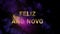 Magical sparkling particles. Appearing golden letters `Feliz Ano Novo`