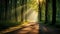 Magical summer scenery in a dreamy forest, with rays of sunlight