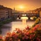 Magical Sunset over Arno River and Ponte Vecchio in Florence