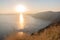 The magical sunset over the sea seen from santorini island