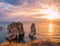 Magical sunset on Raouche, Pigeons Rock. In Beirut, Lebanon