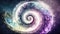 Magical swirling spiral fairy dust. Purple, green and white. Galaxy space design. Shimmer, sparkle, and glow.