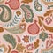 Magical Traditional Paisleys Seamless Pattern for fabric design or wallpaper. Hand-drawn textile print in pink and beige colors.