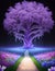 A magical tree made of lavender flower in a dream land, with twinkling lights, colorful flowers, luminescent, fantasy, wallpaper