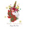 Magical unicorn. Merry christmas and happy new year greeting card