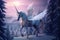 A magical unicorn in a snowy landscape