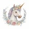 Magical Watercolor Unicorn With Floral Crown