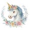 magical Watercolor Unicorn With Floral wreath