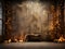 Magical winter holiday background, Christmas apartment decor on a dark background