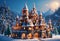 Magical winter holiday town. Christmas fairytale castle. Generative AI