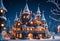 Magical winter holiday town. Christmas fairytale castle. Generative AI