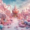 Magical winter holiday town made of candy and sweets, Christmas fairytale castle