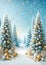 Magical winter landscape with glistening Christmas trees